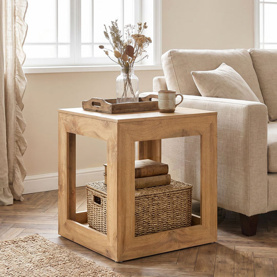 2-Tier Farmhouse End Table with Storage Shelf
