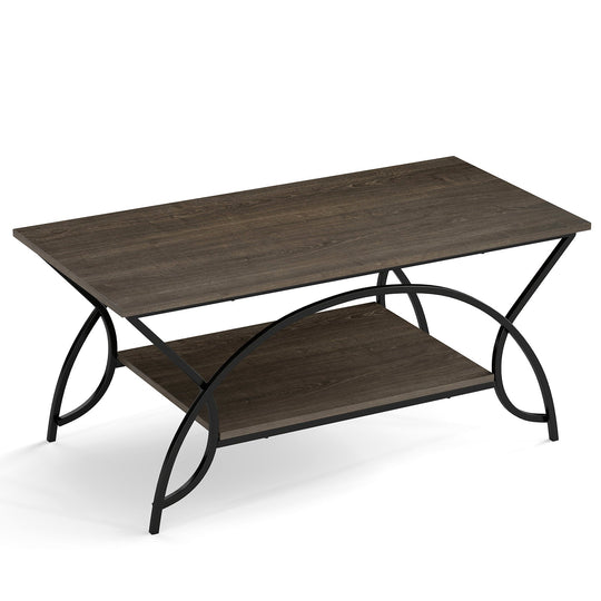 2-Tier Rectangle Coffee Table with Marble Pattern Top