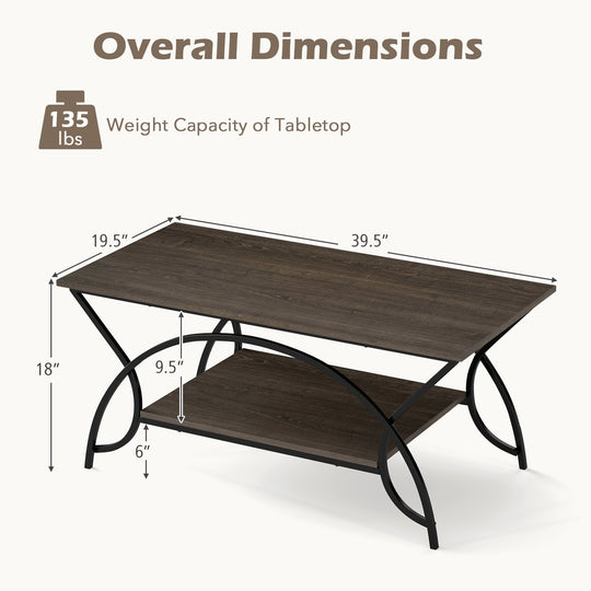 2-Tier Rectangle Coffee Table with Marble Pattern Top