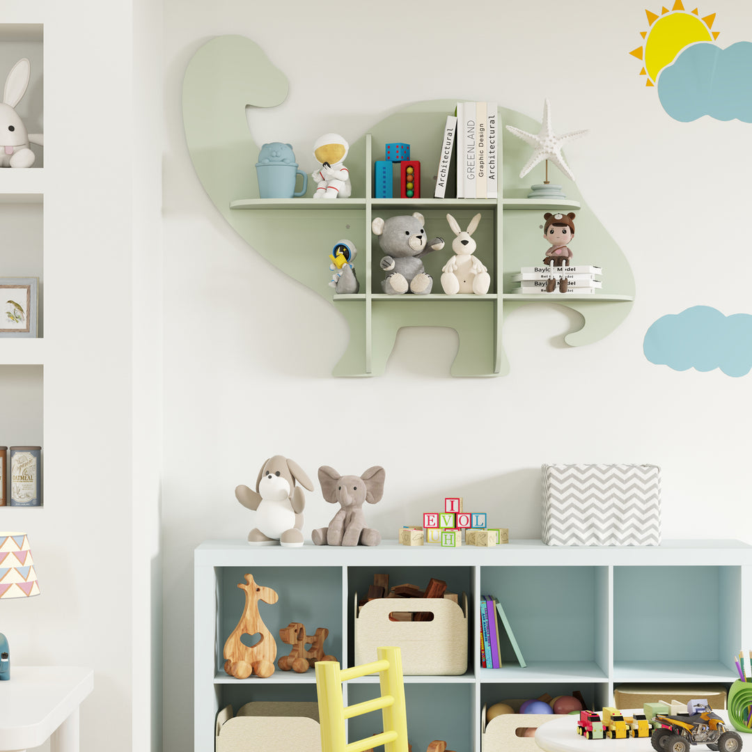 2-Tier Floating Dinosaur Kids Bookshelf for Children-Green