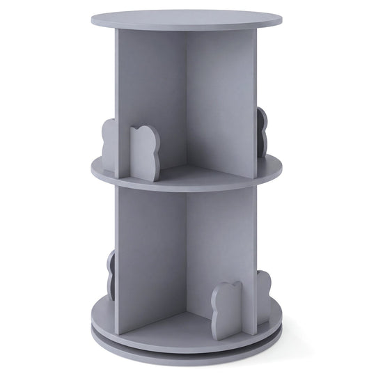 Kids Rotating Bookshelf 2-Tier Storage Rack with Bear Baffles