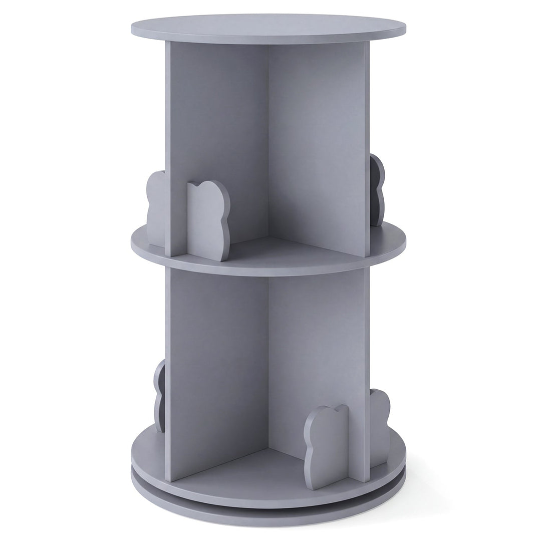 Kids Rotating Bookshelf 2-Tier Storage Rack with Bear Baffles