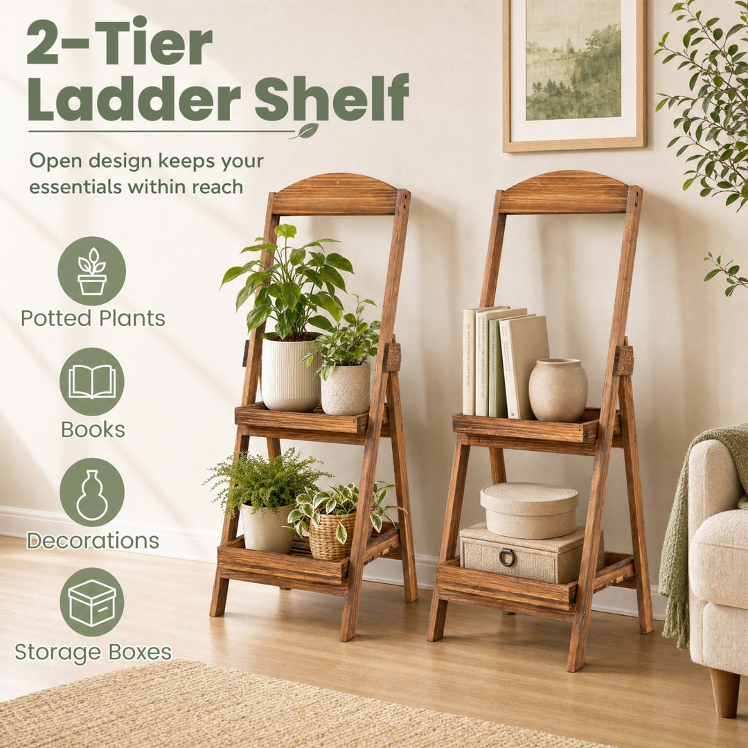 2-Tier Ladder Plant Stand with Fir Wood Frame