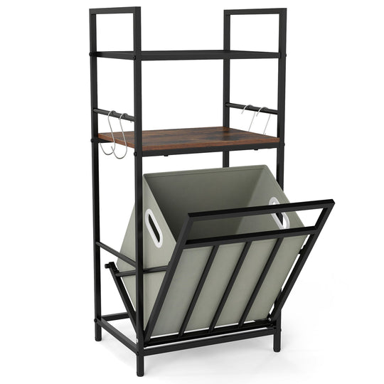 2-Tier Laundry Hamper with Tilt-out Basket-Black