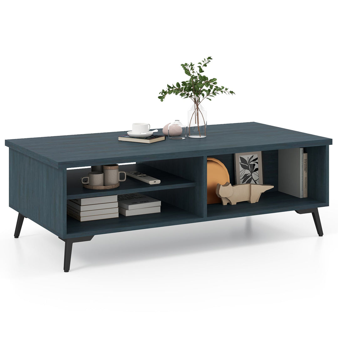 2-Tier Mid Century Modern Coffee Table with Storage Shelves Compartments