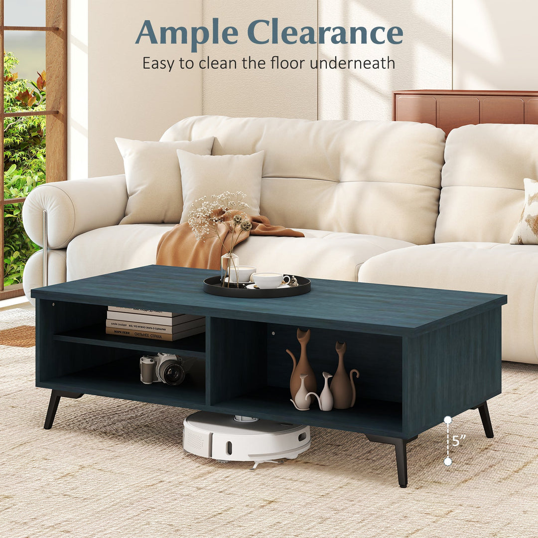 2-Tier Mid Century Modern Coffee Table with Storage Shelves Compartments