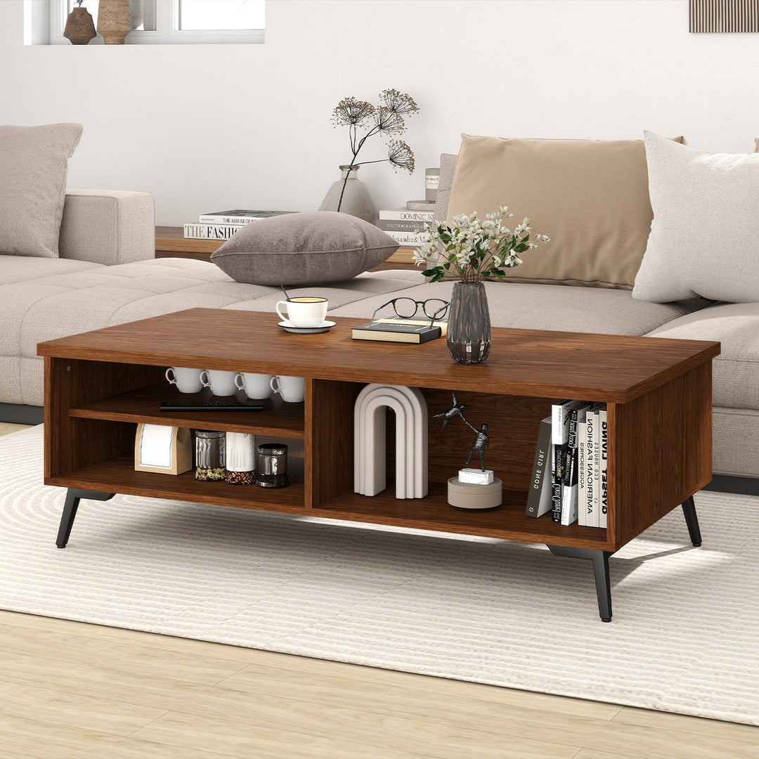 2-Tier Mid Century Modern Coffee Table with Storage Shelves Compartments