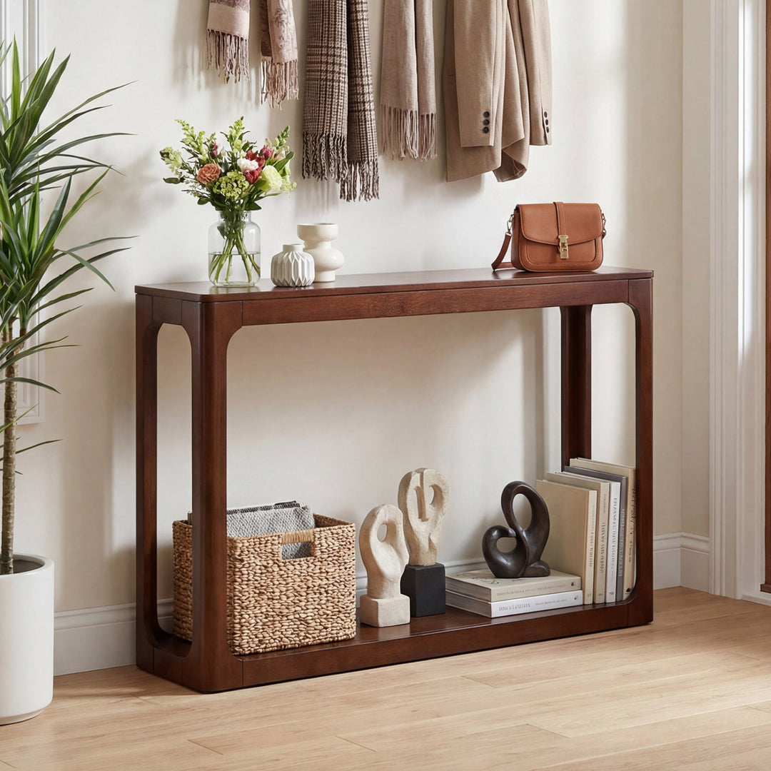2-Tier Mid Century Wood Console Table with Storage Shelf