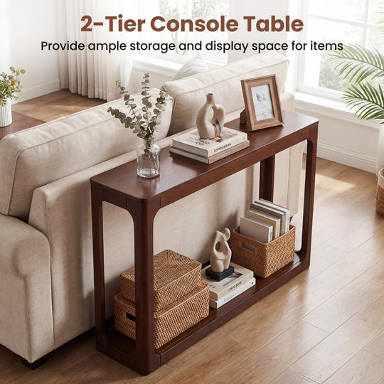 2-Tier Mid Century Wood Console Table with Storage Shelf