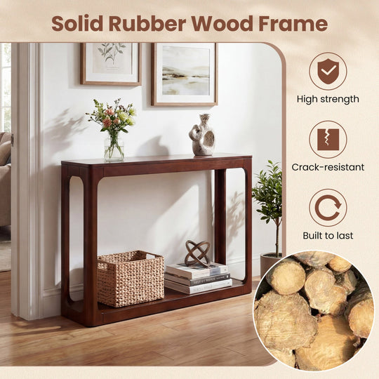 2-Tier Mid Century Wood Console Table with Storage Shelf