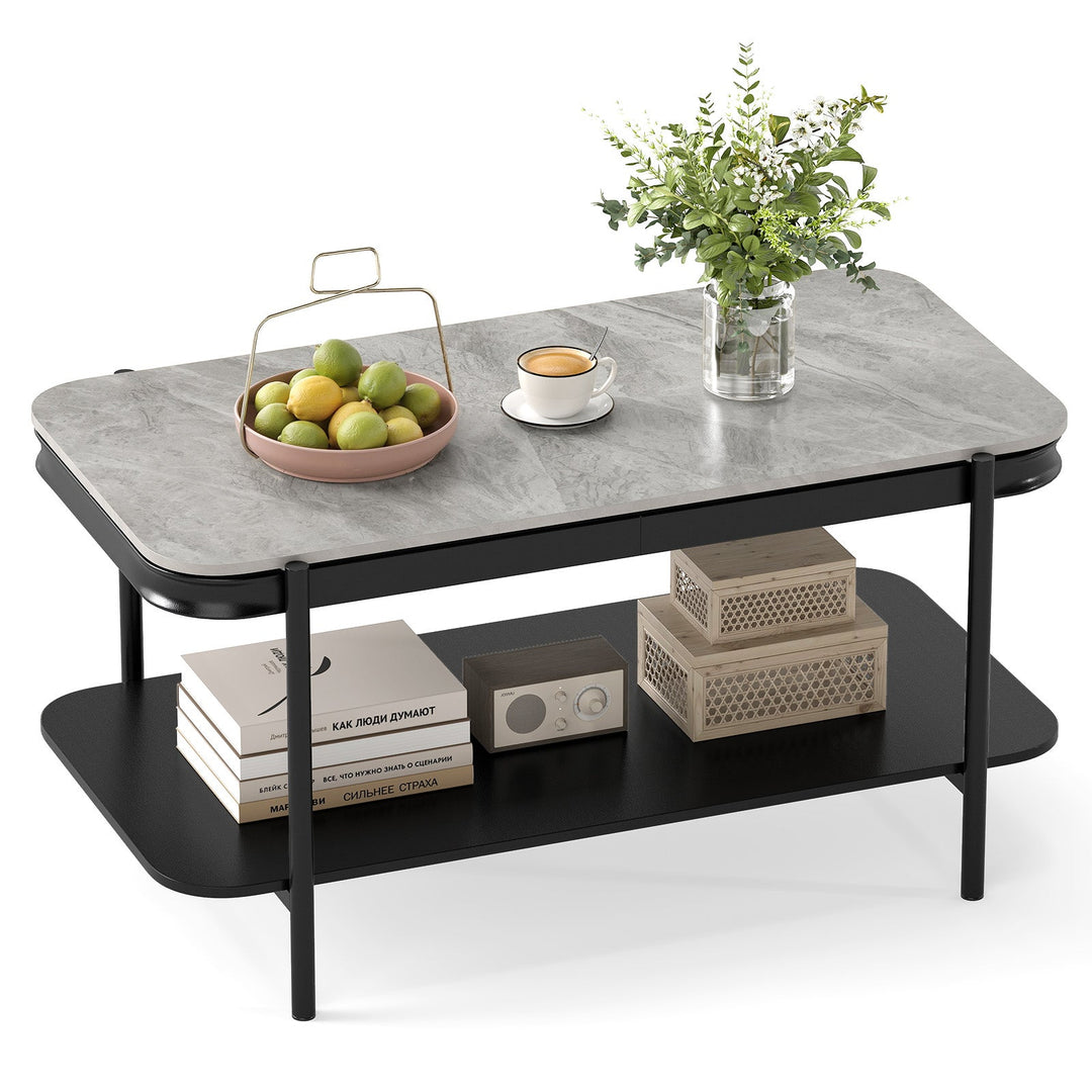 2-Tier Modern Rectangular Coffee Table with Sintered Stone Top