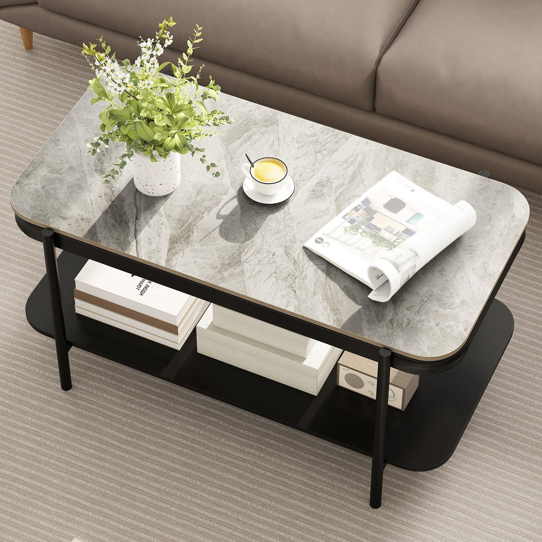 2-Tier Modern Rectangular Coffee Table with Sintered Stone Top