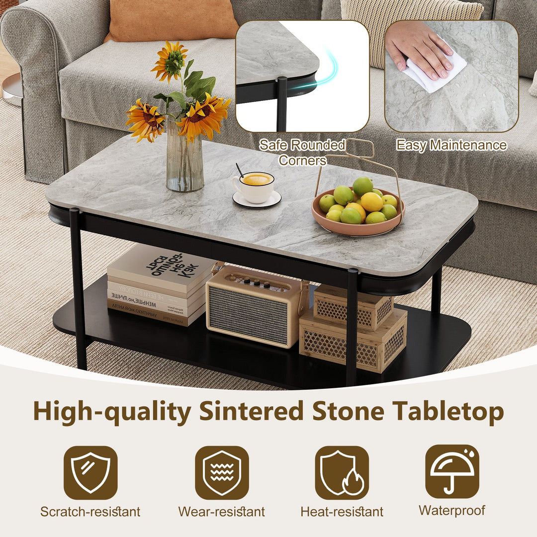 2-Tier Modern Rectangular Coffee Table with Sintered Stone Top