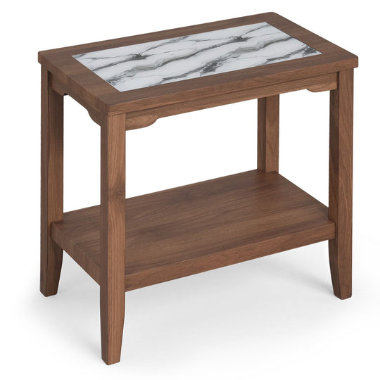 2-Tier Narrow Side Table with Storage Shelf and Tempered Glass Top for Bedside Spaces