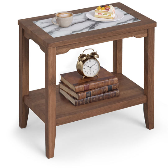 2-Tier Narrow Side Table with Storage Shelf and Tempered Glass Top for Bedside Spaces
