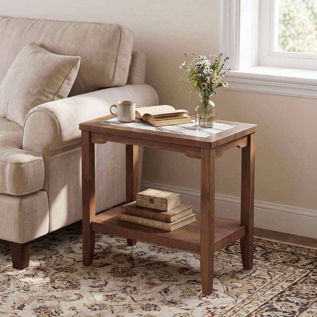 2-Tier Narrow Side Table with Storage Shelf and Tempered Glass Top for Bedside Spaces