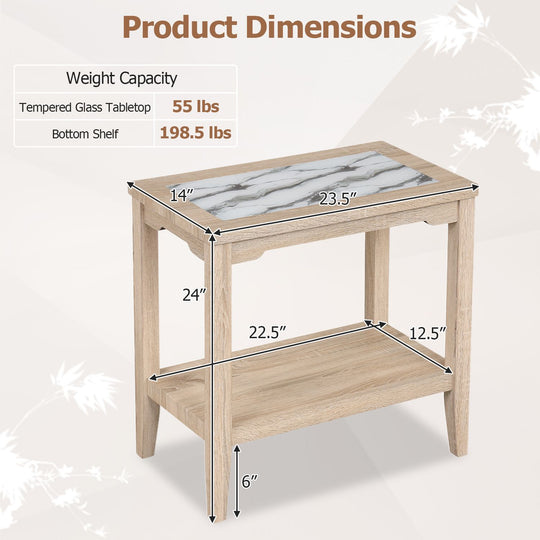 2-Tier Narrow Side Table with Storage Shelf and Tempered Glass Top for Bedside Spaces Set of 2