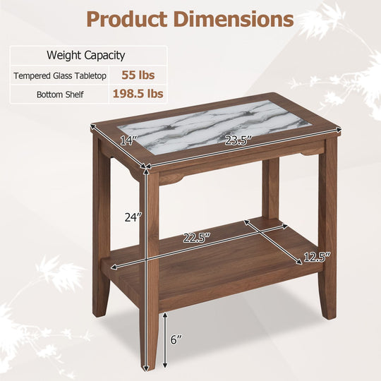 2-Tier Narrow Side Table with Storage Shelf and Tempered Glass Top for Bedside Spaces Set of 2