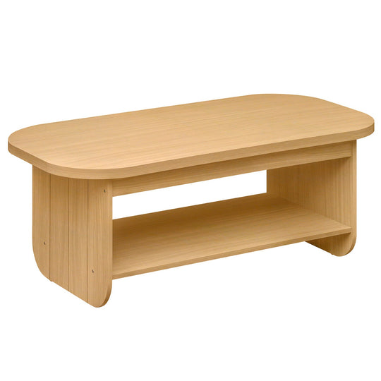 2-Tier Oval Coffee Table for Living Room Mid Century Center Table with Bottom Storage Shelf