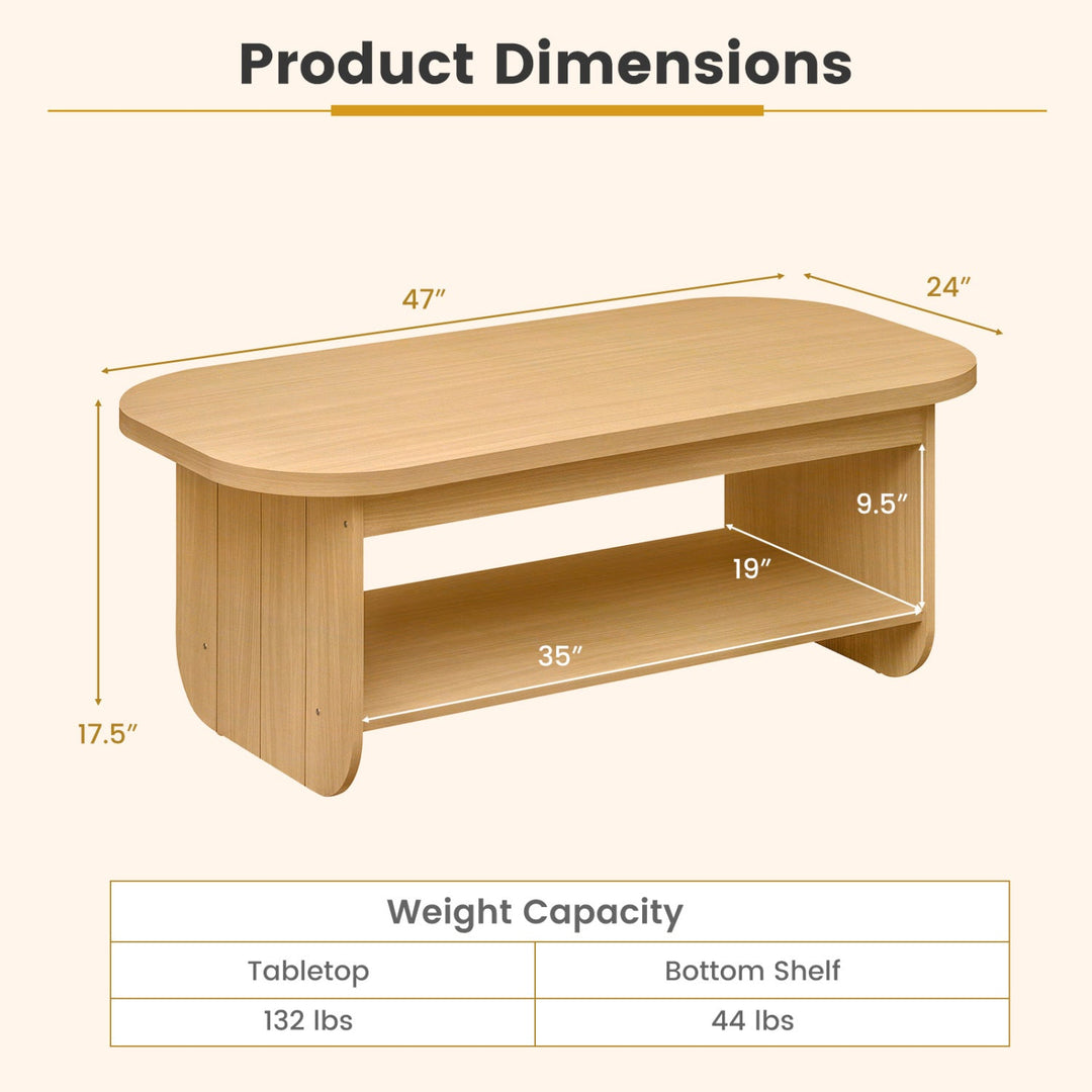 2-Tier Oval Coffee Table for Living Room Mid Century Center Table with Bottom Storage Shelf
