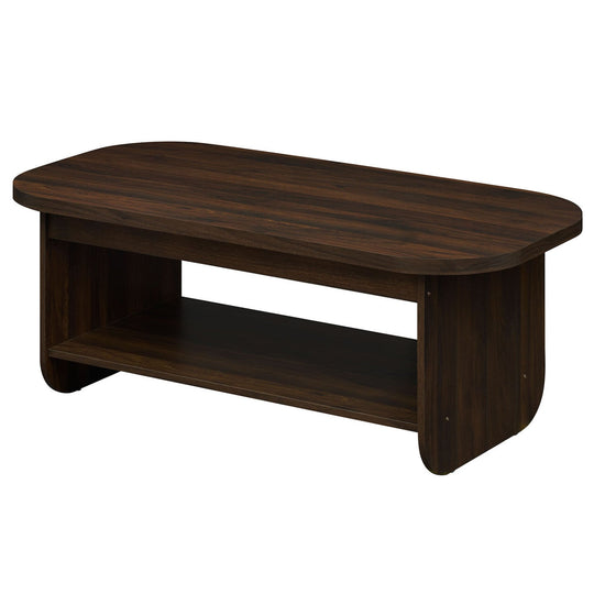 2-Tier Oval Coffee Table for Living Room Mid Century Center Table with Bottom Storage Shelf