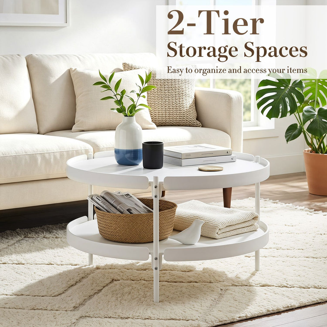 2-Tier Plastic Coffee Round Coffee Table for Living Room