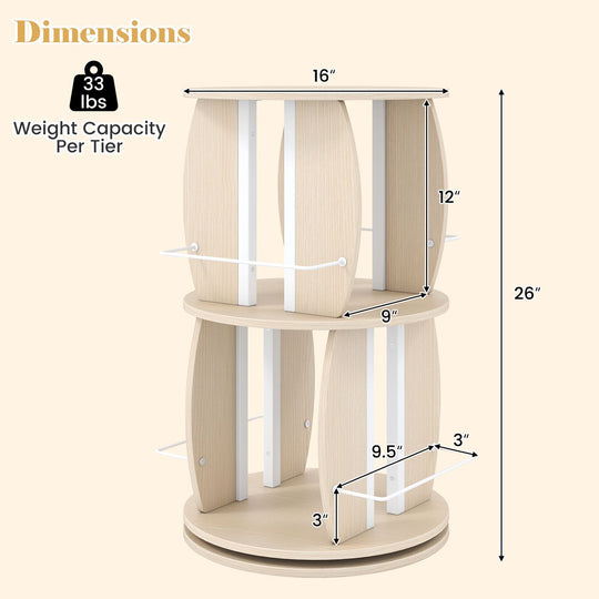 2-Tier Rotating Bookshelf Tower with Display Stands and Side Rails-Oak