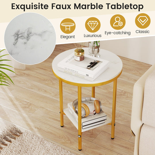2-Tier Round Coffee Table with Storage Shelf