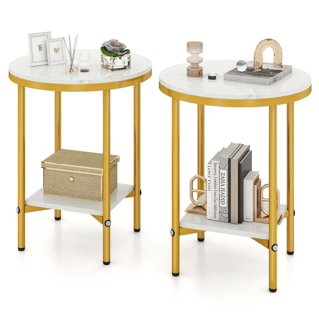 2-Tier Round Coffee Table with Storage Shelf