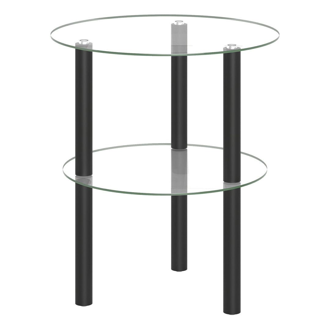 Round End Table with Tempered Glass Top and Shelf