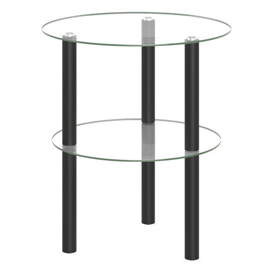 Round End Table with Tempered Glass Top and Shelf