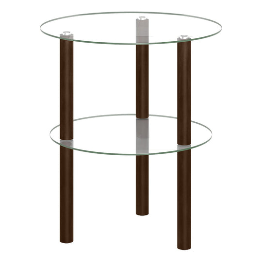 Round End Table with Tempered Glass Top and Shelf