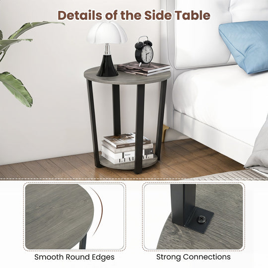Round End Table with Storage Shelf and Metal Frame