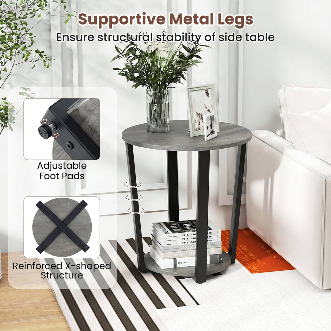 Round End Table with Storage Shelf and Metal Frame