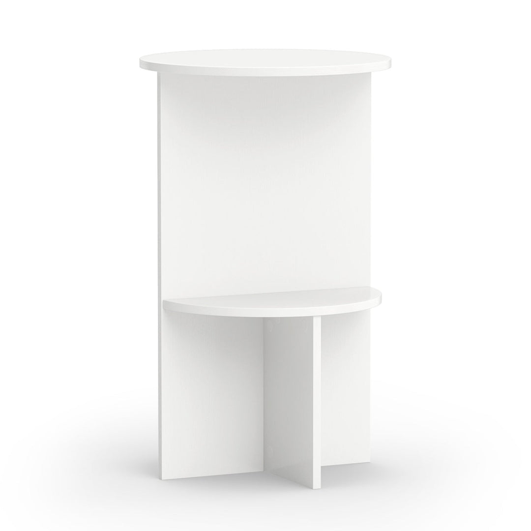 Round Side Table with Storage Shelf, 2-Tier White