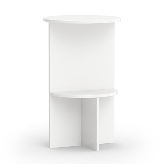 Round Side Table with Storage Shelf, 2-Tier White