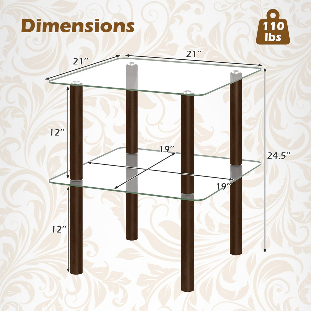 Square End Table with Tempered Glass Top and Shelf