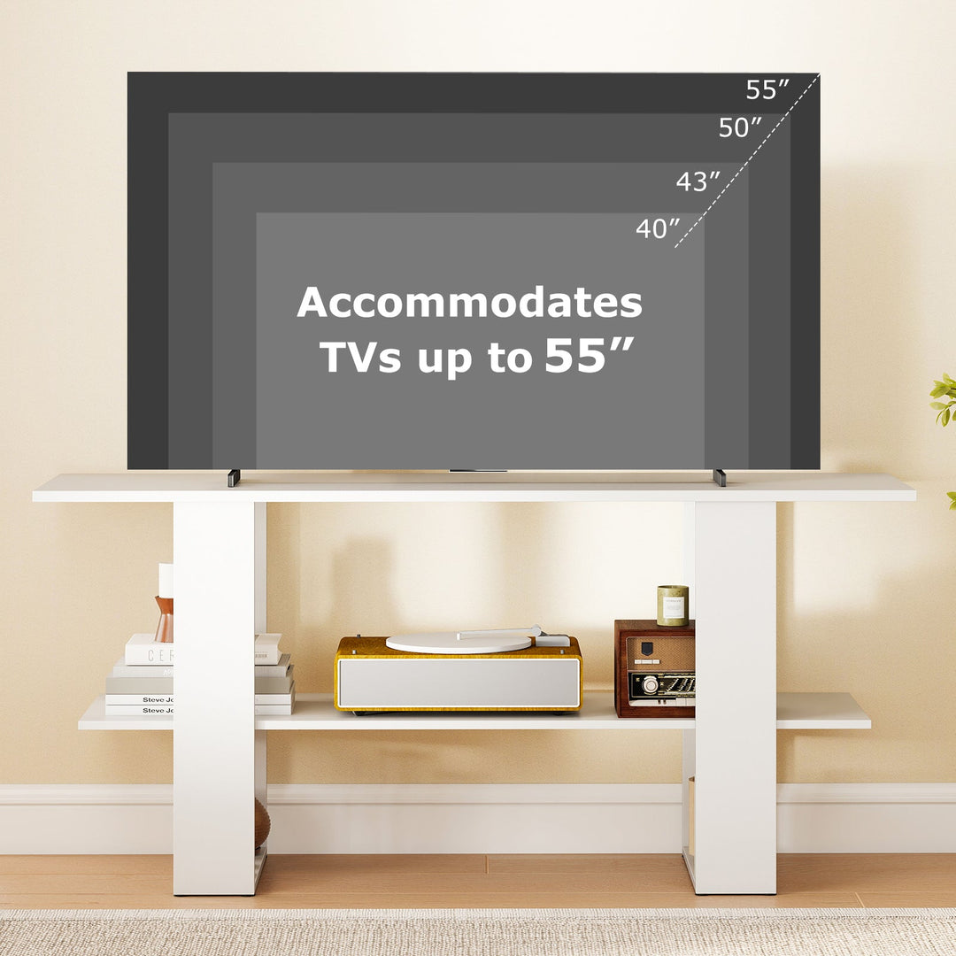2-Tier TV Stand with Storage for TVs up to 55 Inch Console Table with Open Shelf