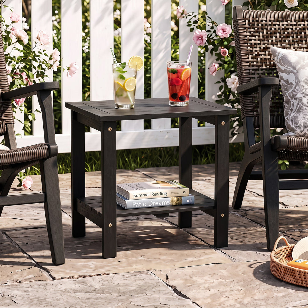2-Tier Eucalyptus Wood Patio End Table with Storage Shelf