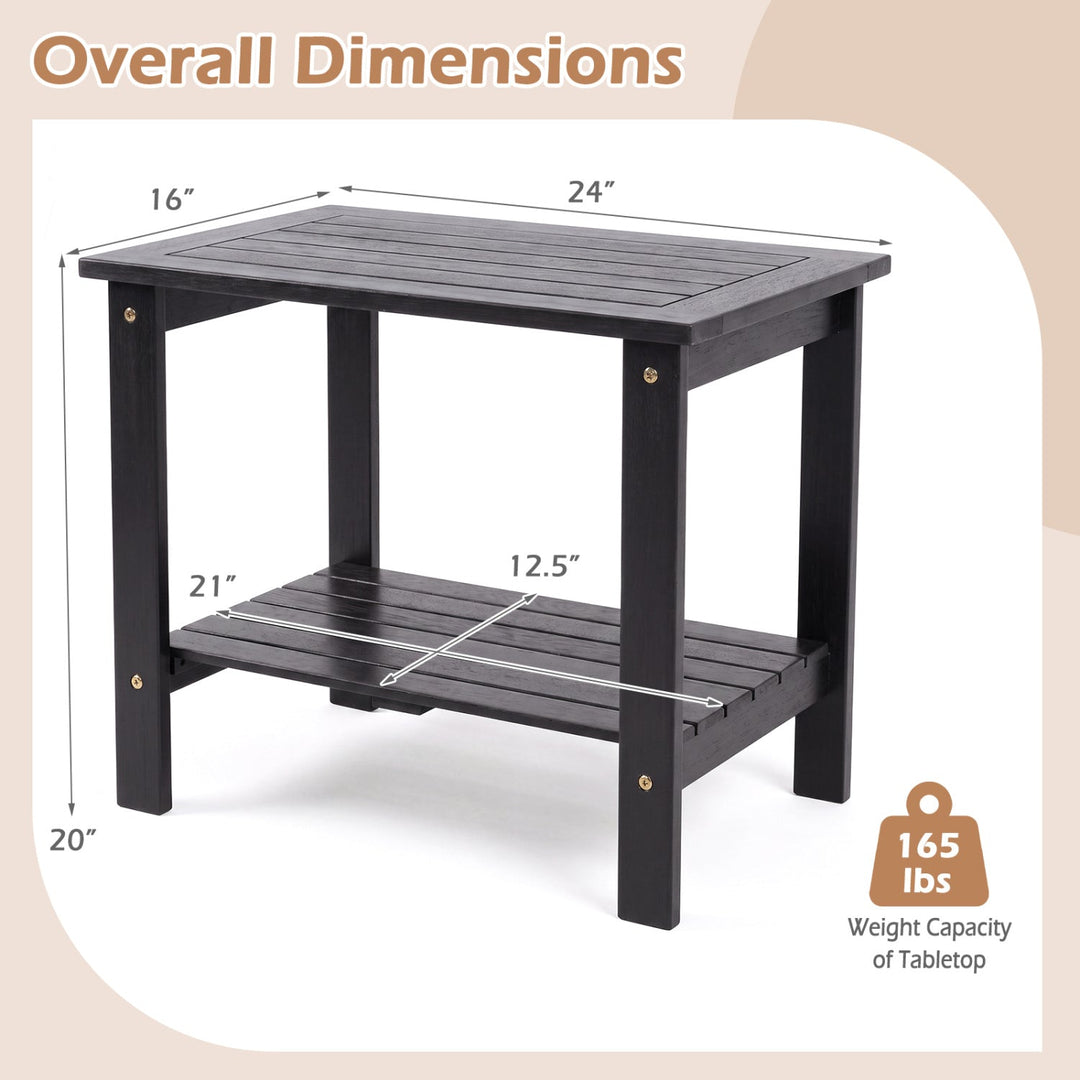 2-Tier Eucalyptus Wood Patio End Table with Storage Shelf