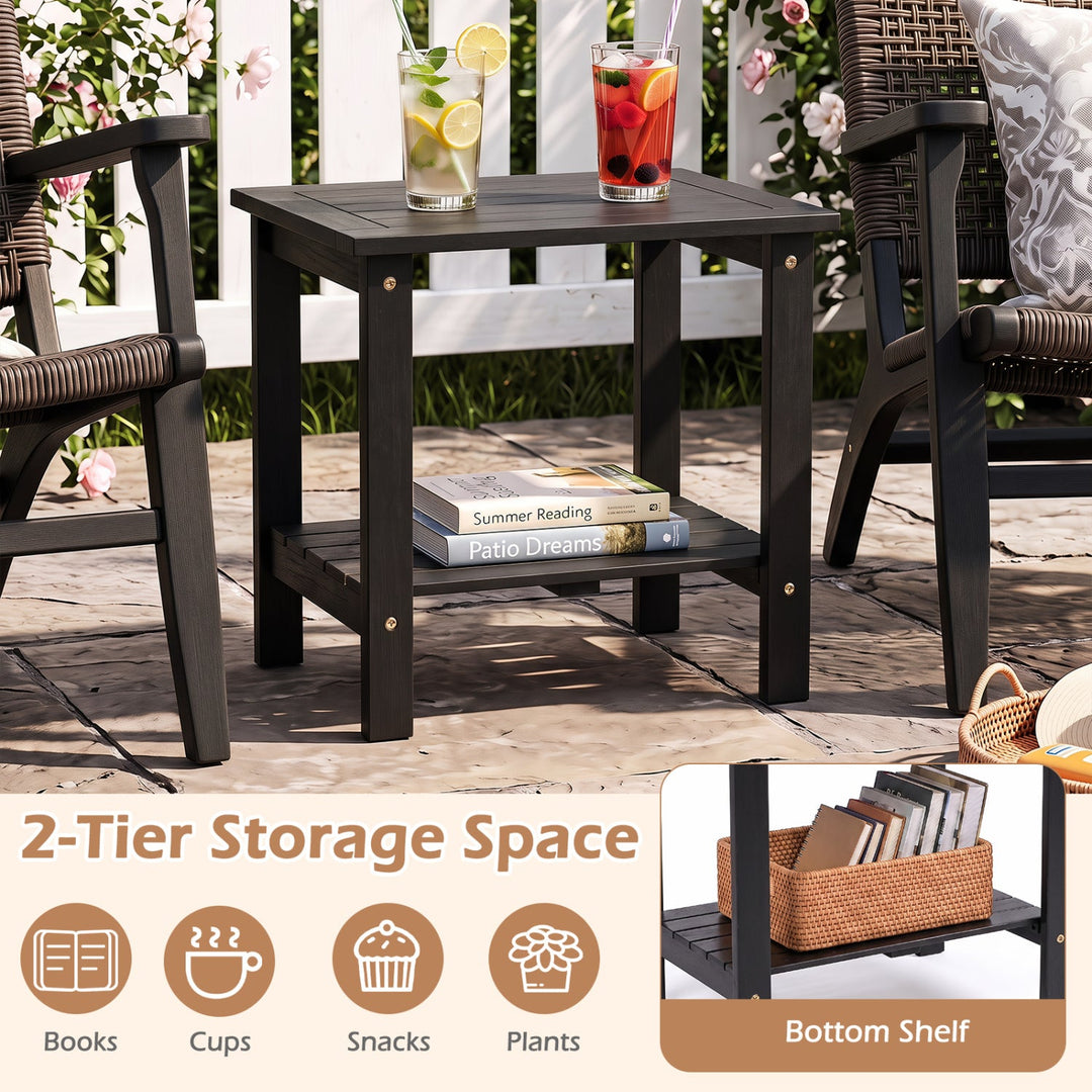 2-Tier Eucalyptus Wood Patio End Table with Storage Shelf