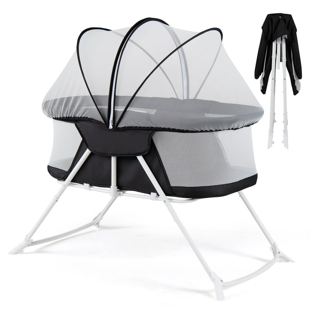 2 in 1 Baby Bassinet with Rocking Motion Foldable Bedside Sleeper with Breathable Mesh