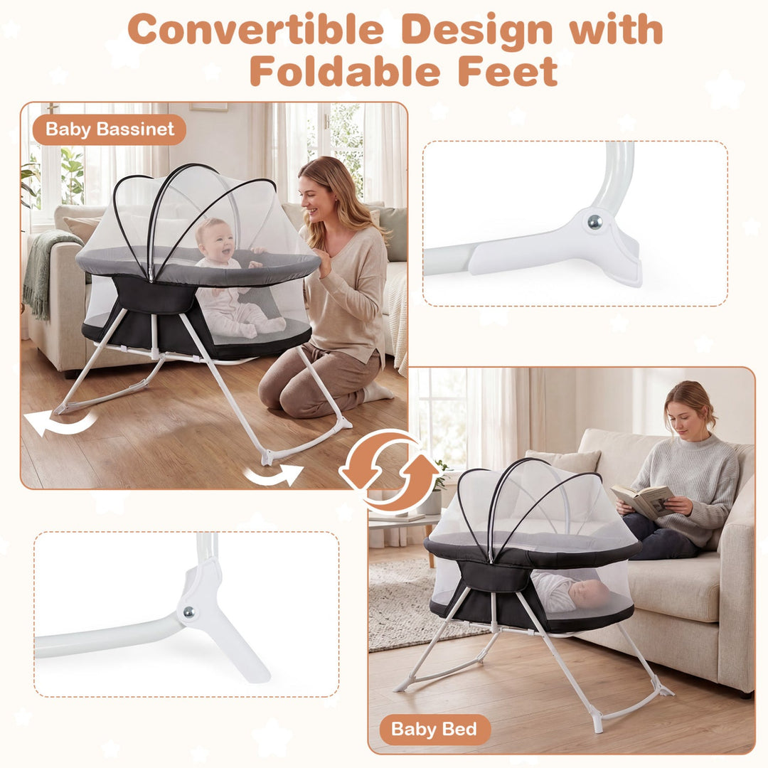 2 in 1 Baby Bassinet with Rocking Motion Foldable Bedside Sleeper with Breathable Mesh