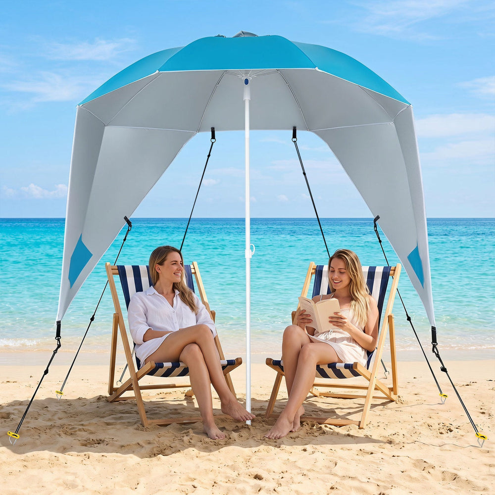 Beach Shelter Umbrella with Side Panels UPF 50+ 6.5 ft