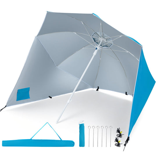 Beach Shelter Umbrella with Side Panels UPF 50+ 6.5 ft