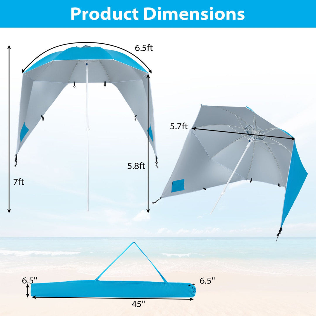 Beach Shelter Umbrella with Side Panels UPF 50+ 6.5 ft