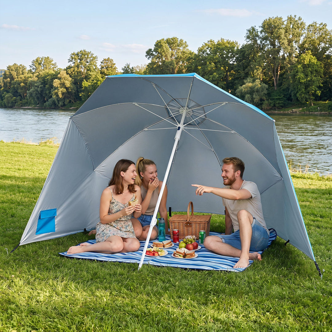 Beach Shelter Umbrella with Side Panels UPF 50+ 6.5 ft