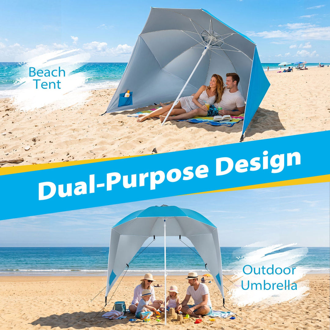 Beach Shelter Umbrella with Side Panels UPF 50+ 6.5 ft