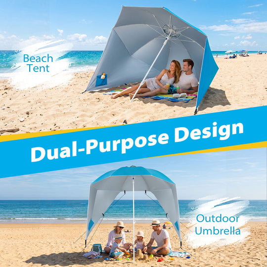Beach Shelter Umbrella with Side Panels UPF 50+ 6.5 ft
