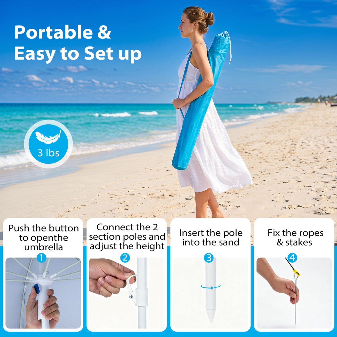 Beach Shelter Umbrella with Side Panels UPF 50+ 6.5 ft